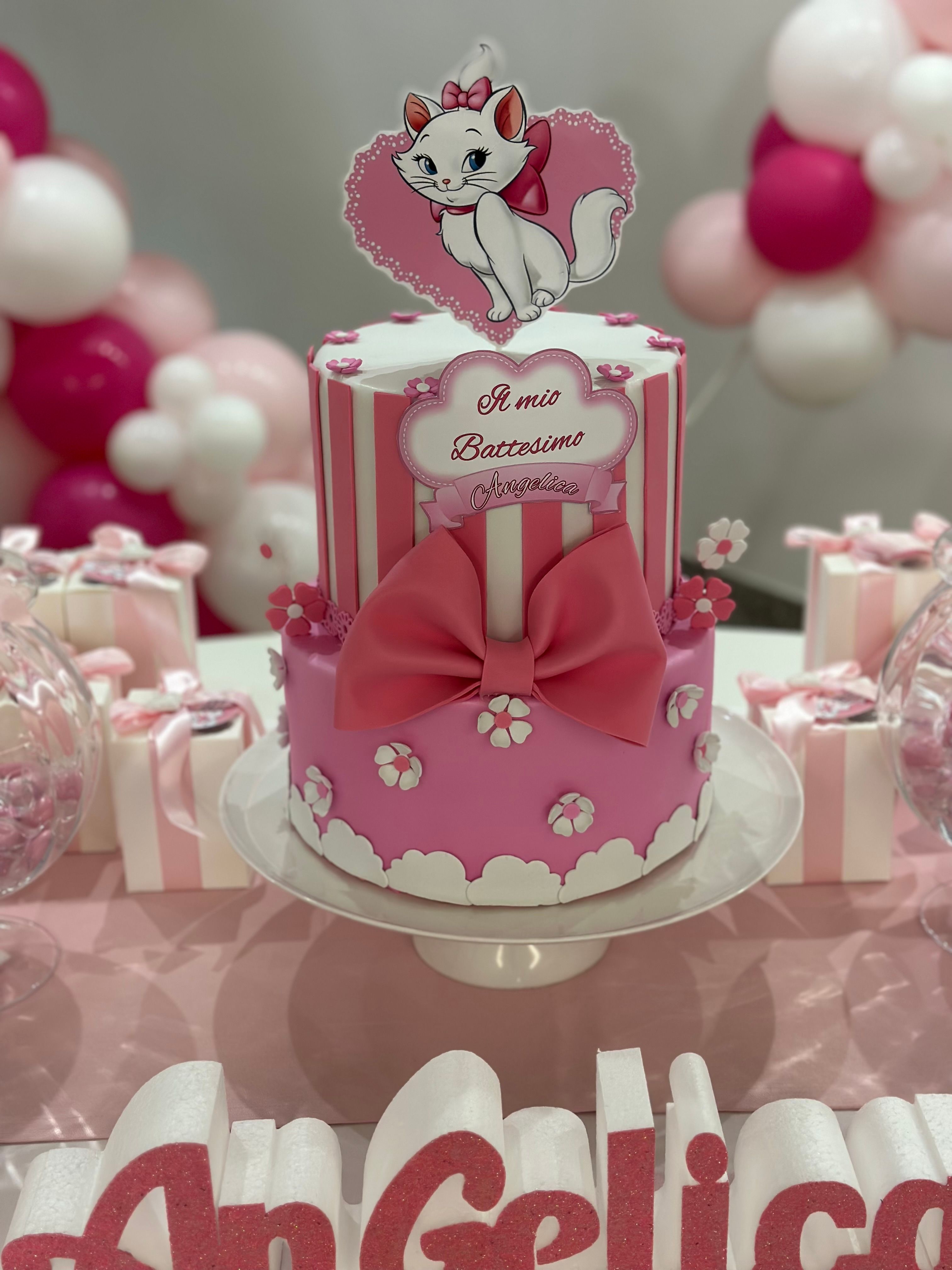Allestimento Battesimo Tema Marie Aristogatti Rosa – Confettata Elegante con Balloon Arch e Decorazioni Baby Girl