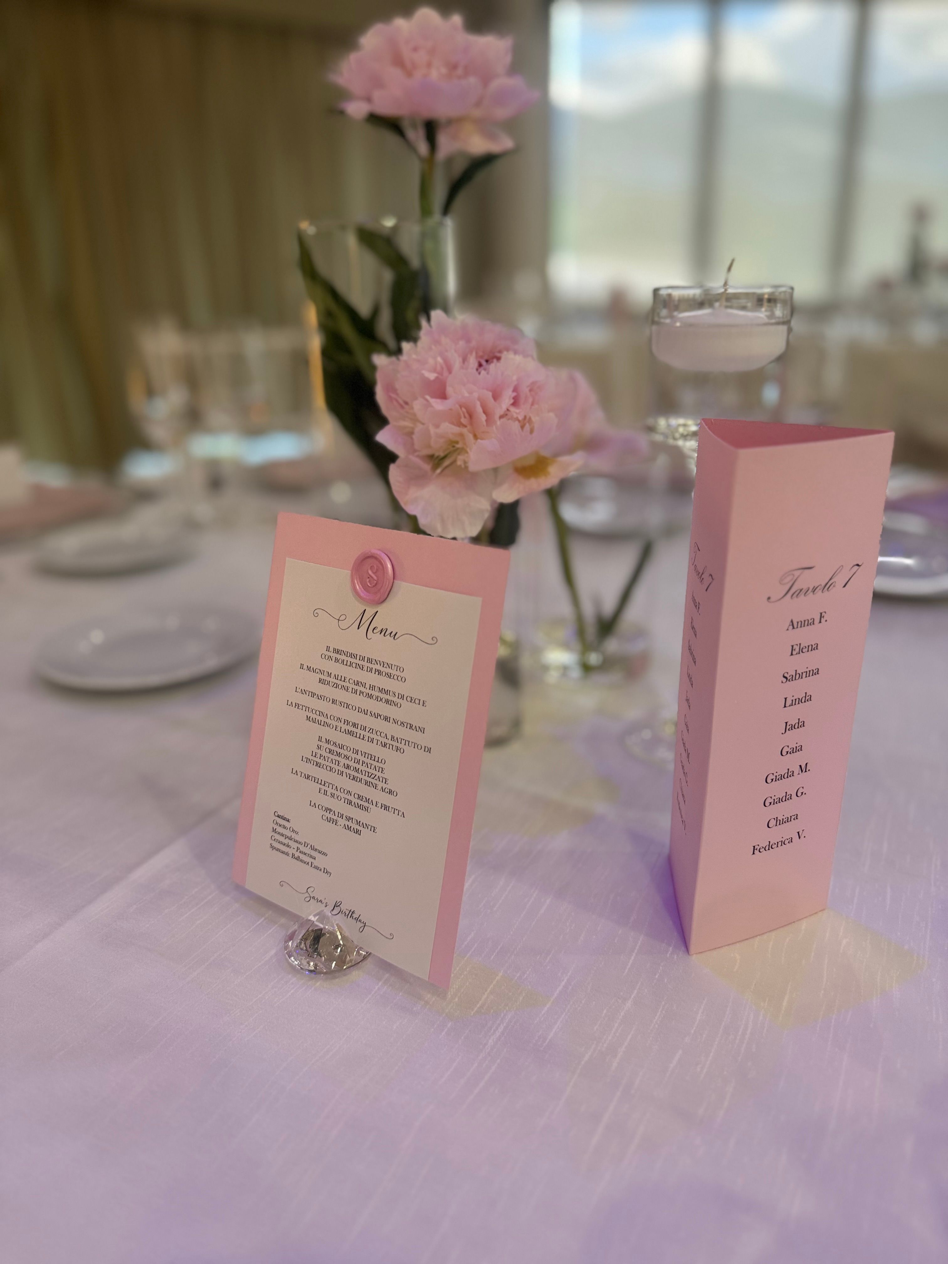 18 anni Allestimento 18 Anni Elegante Total White con Fiori Giganti, Tavolo Imperiale Rosa Cipria e Numero LED