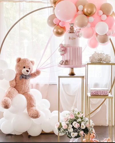 Allestimento Nascita, Battesimo e Benvenuto Bimba Rosa e Oro – Teddy Theme Luxury con Arco e Balloon Organici a Isernia Campobasso