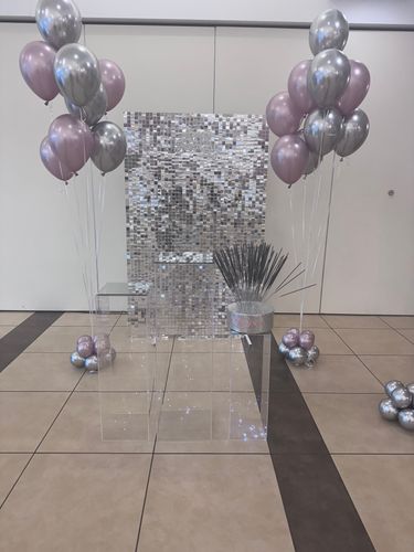 Allestimento 18 Anni Elegante Rosa Cipria e Argento – Shimmer Wall e Mise en Place Luxury
