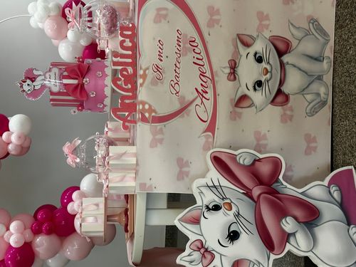 Allestimento Battesimo Tema Marie Aristogatti Rosa – Confettata Elegante con Balloon Arch e Decorazioni Baby Girl