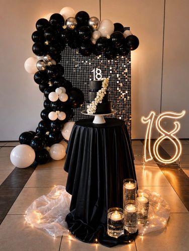 Allestimento elegante per 18 anni in stile black & white luxury parete shimmer nera