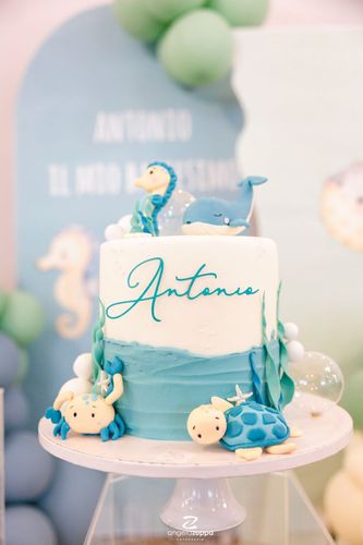 Allestimento Battesimo Tema Mare per Antonio | Balloon Art in Azzurro e Verde Salvia