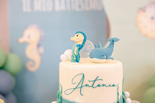 Allestimento Battesimo Tema Mare per Antonio | Balloon Art in Azzurro e Verde Salvia
